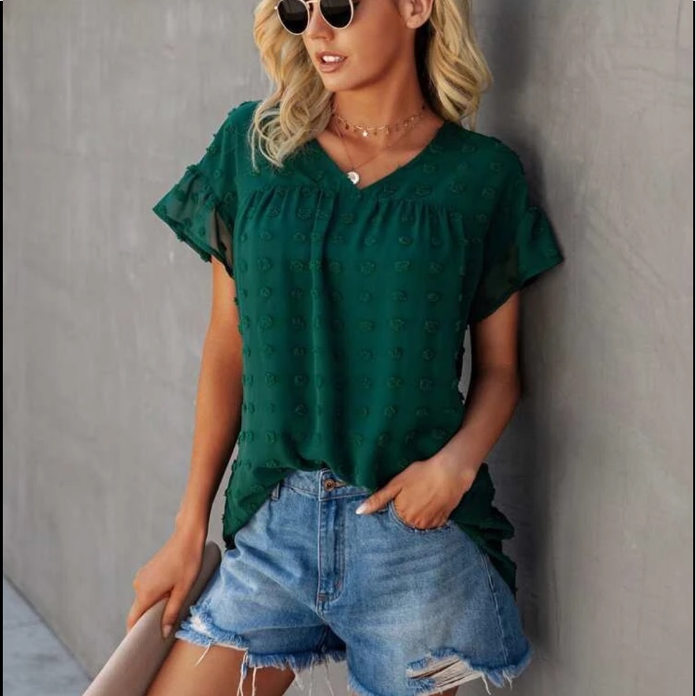 Boho Gypsy Swiss dot flounce sleeve top - Picture 4 of 4